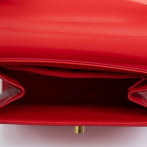 Small Structured Crossbody Purse, Satchel, Red w Gold Hardware & Removable Strap - Picture 7 of 7